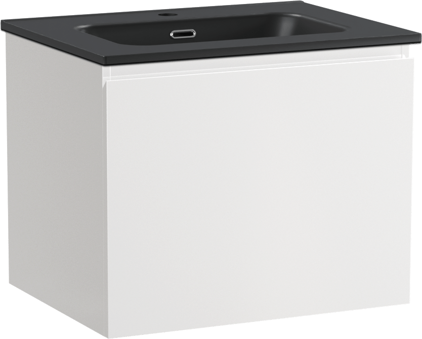 Linie Lado zwevend badkamermeubel 60 x 46 cm glanzend wit met Baro enkele wastafel in porselein mat zwart