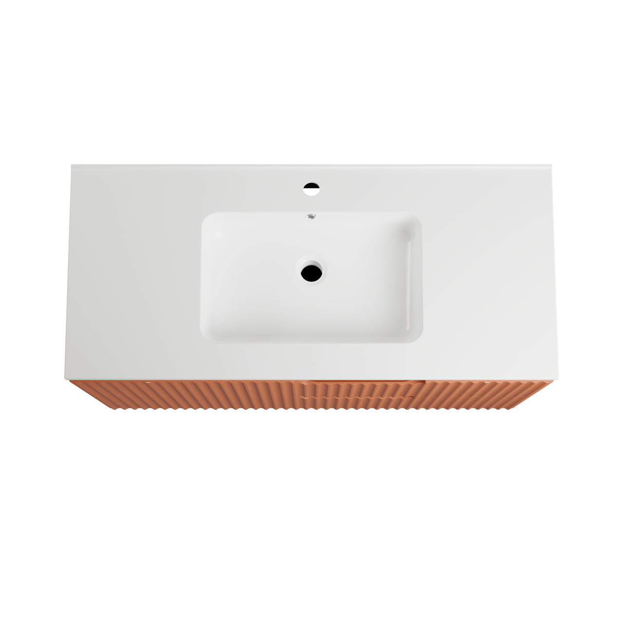 Linie Ribbo meuble salle de bains suspendu 100 x 46 cm cotto avec Vano plan simple en marbre composite blanc brillant, Nervure circulaire symétrique verticale