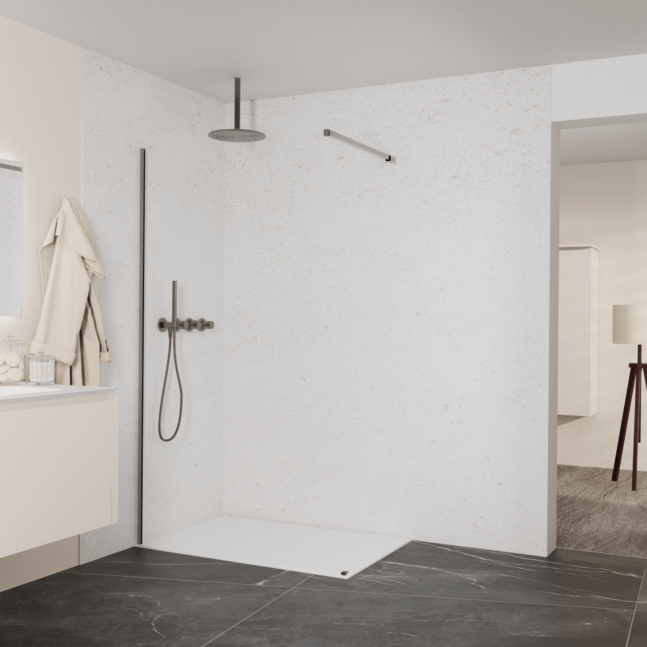Balmani Modular Walk-In Dusche: 120 x 200 cm, Klarglas, inklusive Coating, Profil Brushed GunMetal