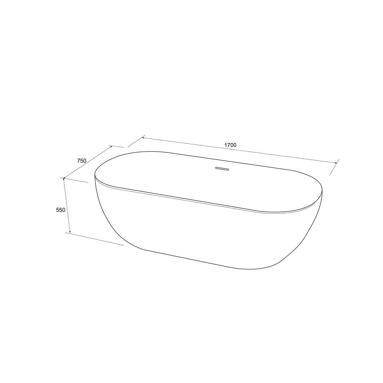 Luca Varess Mercuria baignoire îlot ovale 170 x 76 cm acrylique noir mat