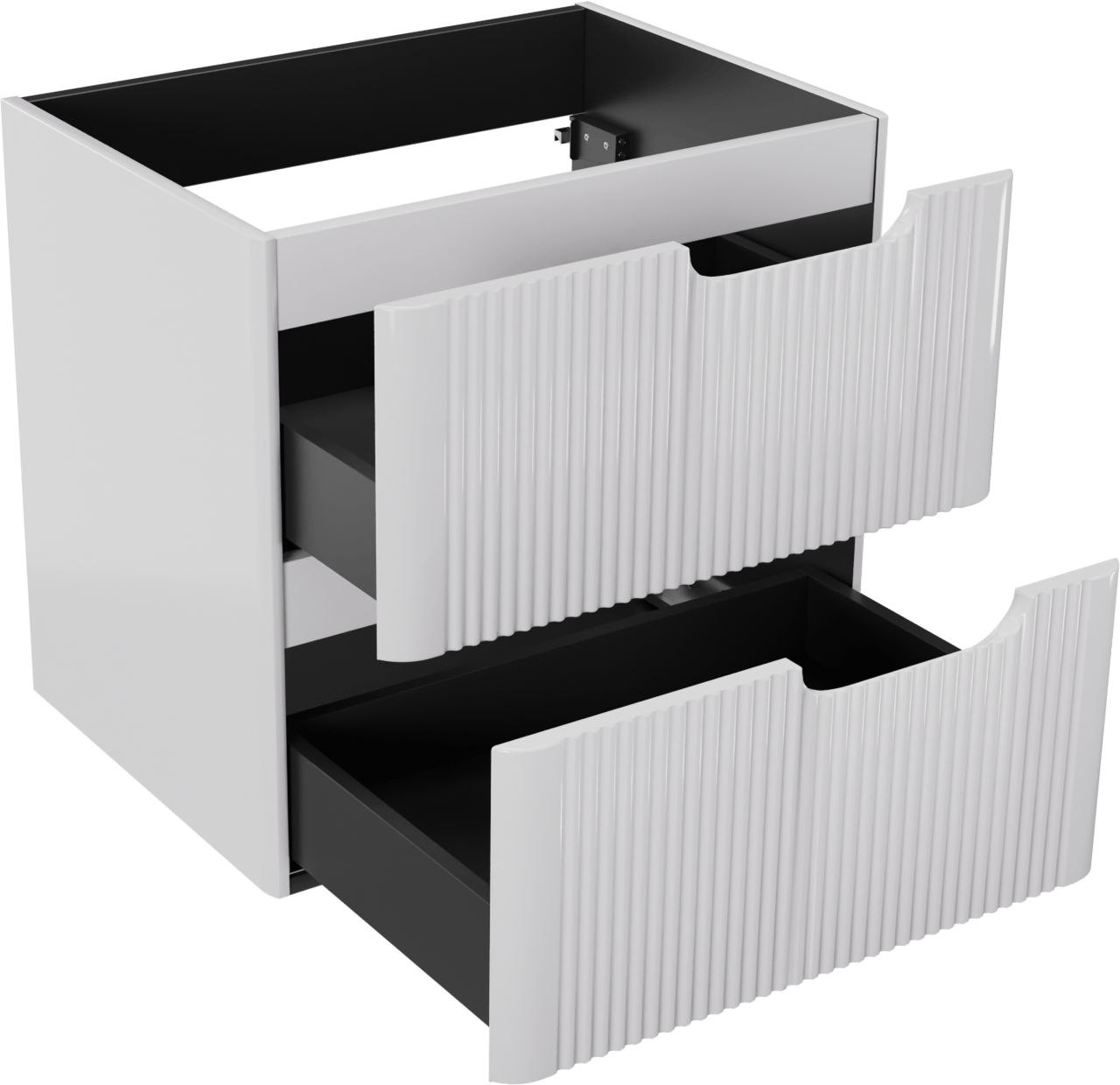 Linie Curvo hängender möbelstück Waschtischunterschränke 60 x 46 cm Weiβ glänzend 2 Schubladen, Vert. Sym. Rippe