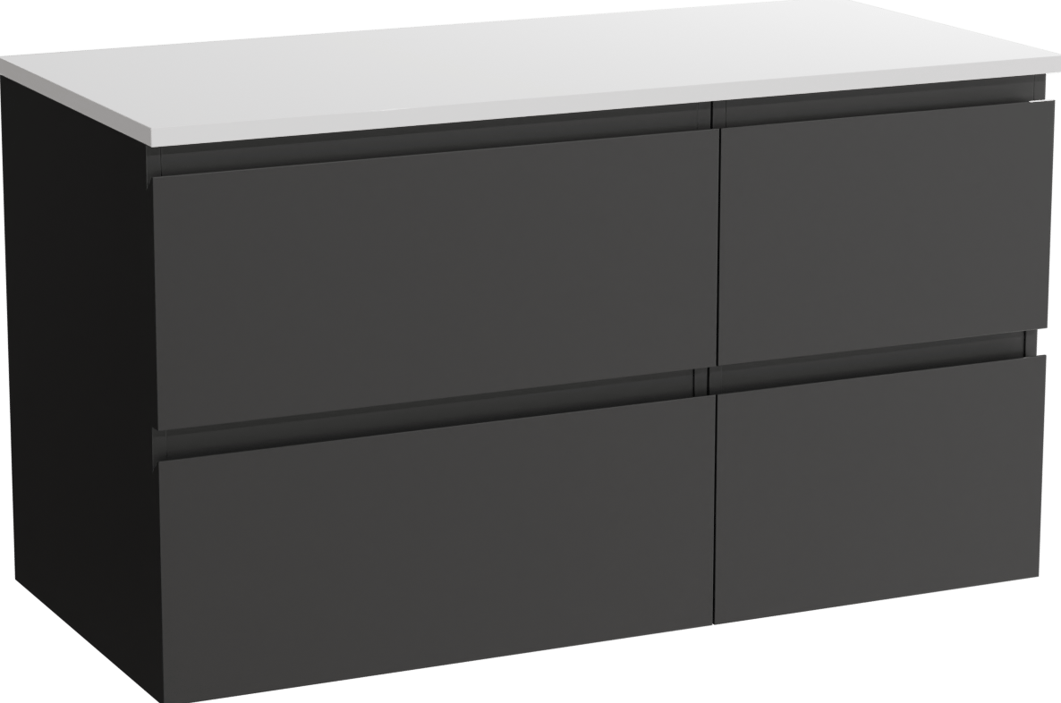 Linie Lado meuble salle de bains suspendu 100 x 46 cm noir mat avec Lado tablette simple ou double en marbre composite blanc brillant