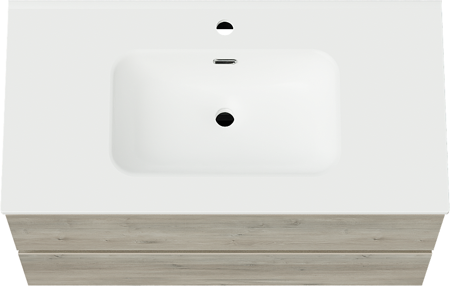 Linie Lado meuble salle de bains suspendu 90 x 46 cm chêne gris avec Baro plan simple en porcelaine blanc mat