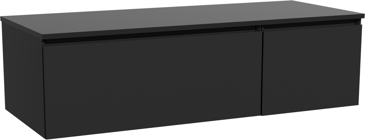 Storke Edge zwevend badkamermeubel 130 x 52 cm mat zwart met Panton enkel of dubbel tablet in gepoedercoate mdf mat zwart