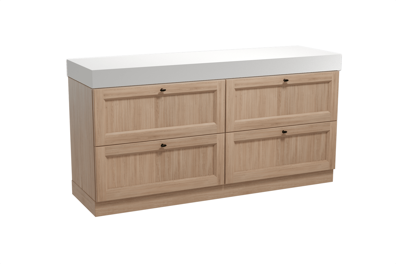 Balmani Lemon staand badkamermeubel 180 x 55 cm verweerde eik met Dominus enkel of dubbel tablet in solid surface mat wit