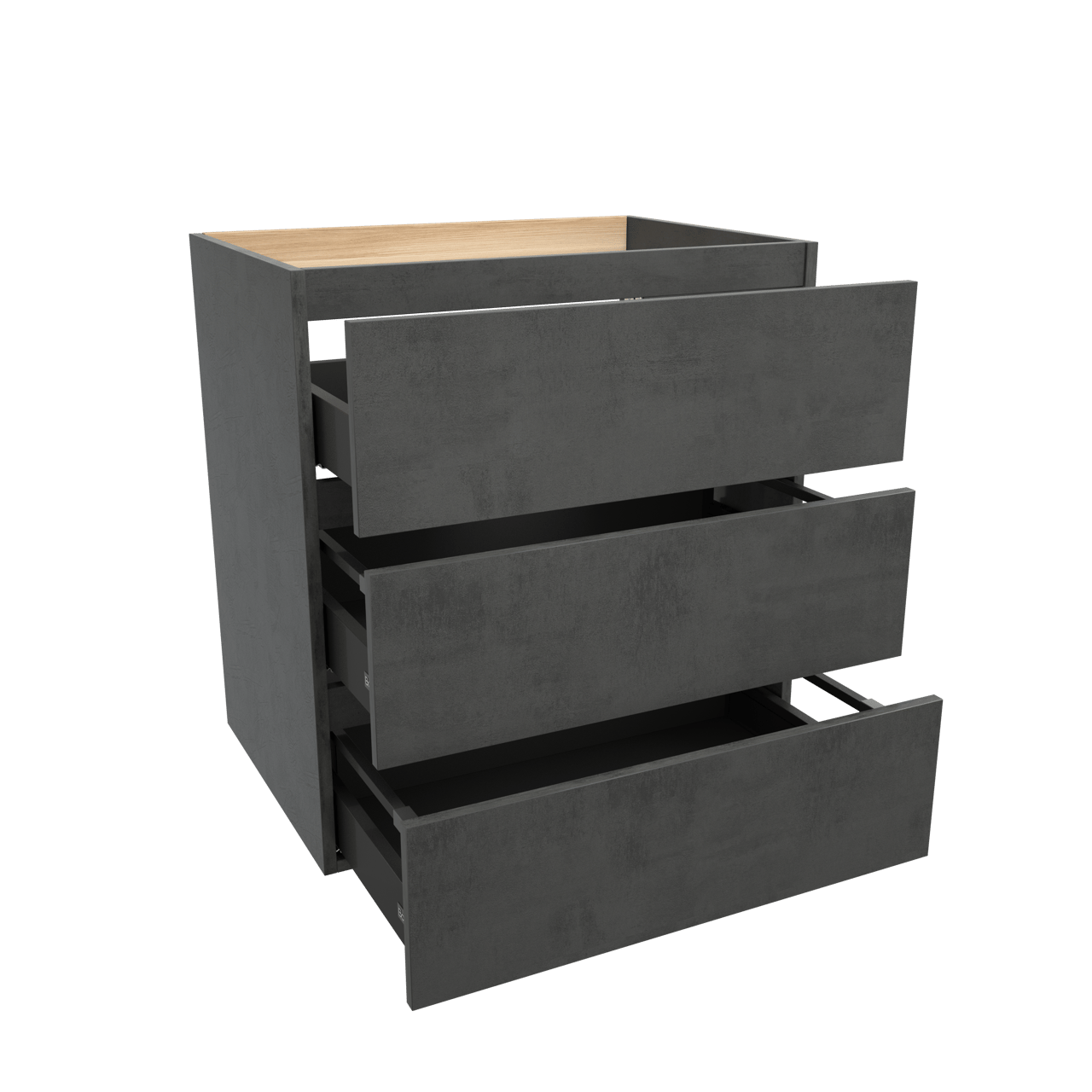 Balmani Lucida stehender Bad-Unterschrank, 75 x 55 cm, Beton dunkelgrau, 3 Schubladen