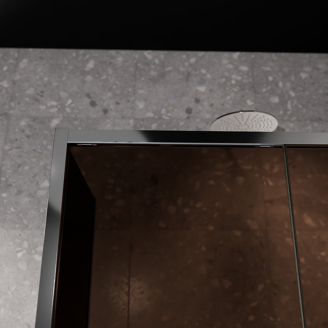 Balmani Senses Design douche d'angle avec porte coulissante à droite et paroi latérale fixe, 120 x 80 cm, Bronze, Profil Chrome brillant