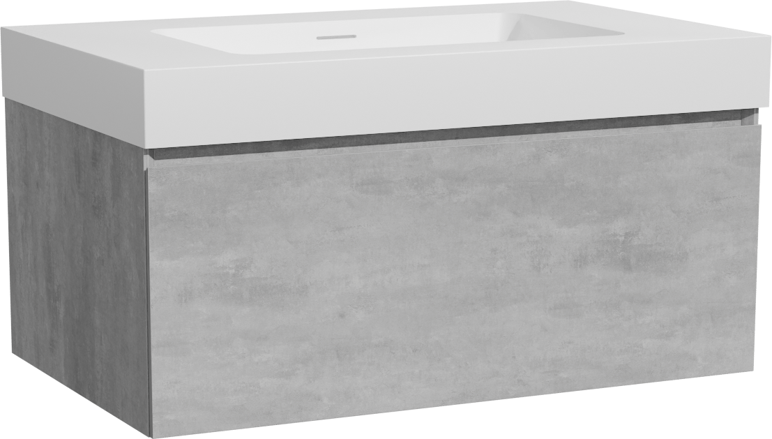 Storke Edge zwevend badmeubel 85 x 52 cm beton donkergrijs met Mata High enkele wastafel in solid surface mat wit