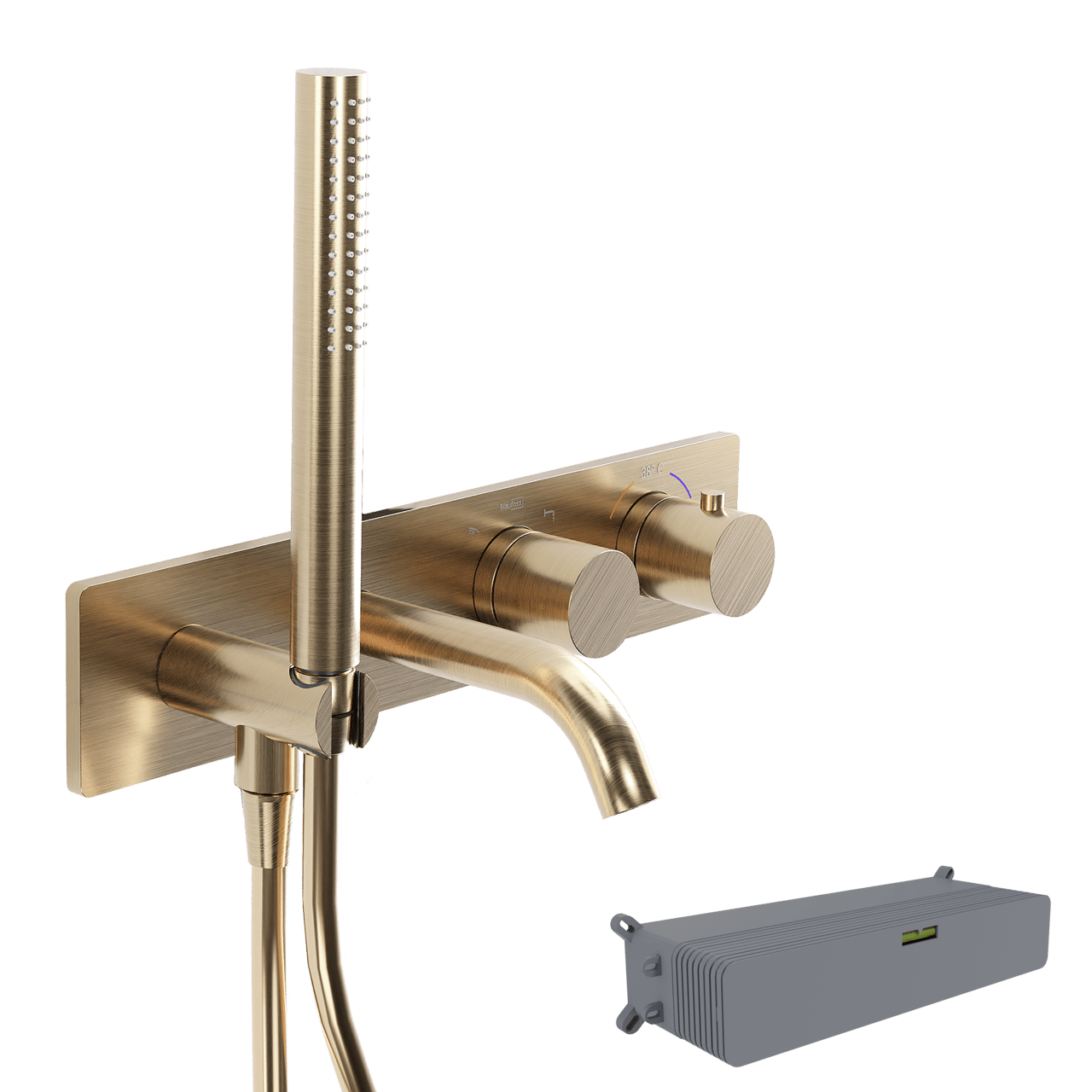 Blaufoss Round robinet baignoire thermostatique encastré avec douchette Brushed Champagne Gold incl élément intégré