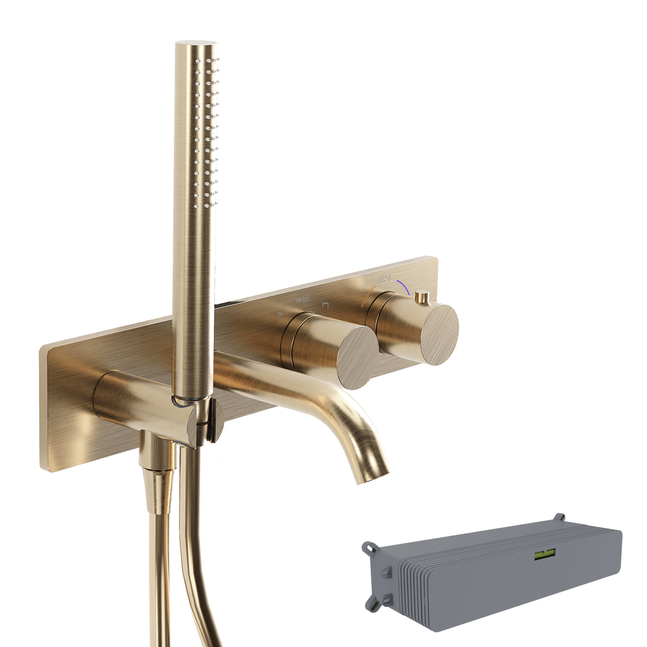 Blaufoss Round Unterputz-Thermostat-Badewannenarmatur: Brushed Champagne Gold, inkl. Einbauelement