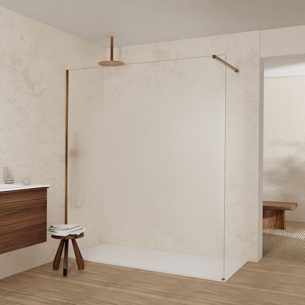 Balmani Modular inloopdouche: 180 x 200 cm, Permafrost met coating, Brushed Rosegold profielen