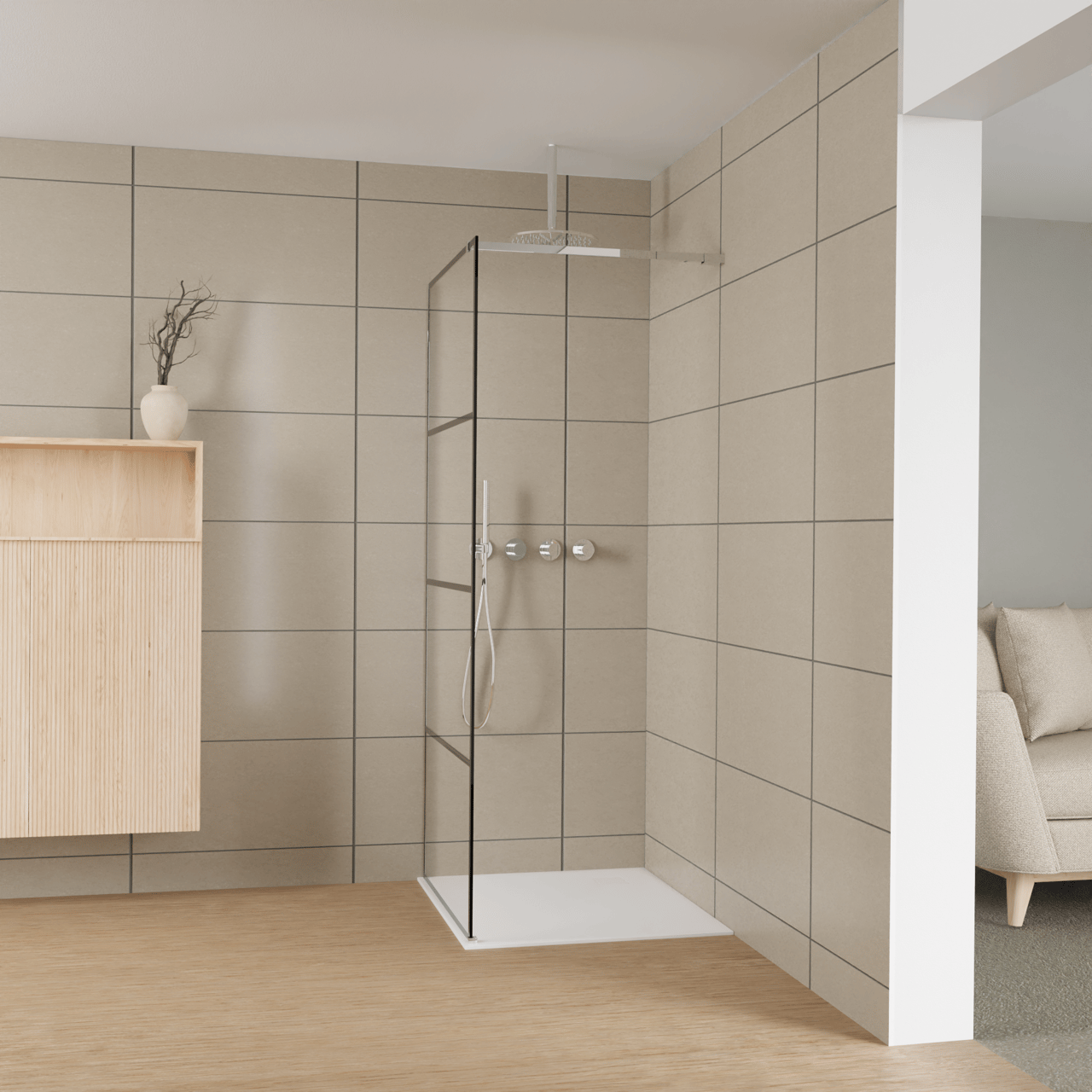 Balmani Modular Walk-In Dusche: 90 x 200 cm, Lined, Profil Chrom glänzend