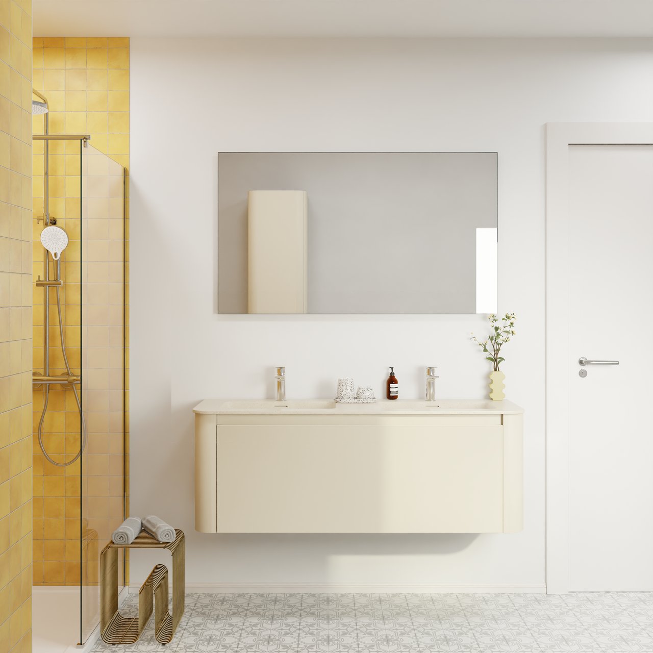 Storke Soft meuble salle de bains suspendu 140 x 46 cm Sand mat avec Mata Soft double vasque en Solid Surface beige granite