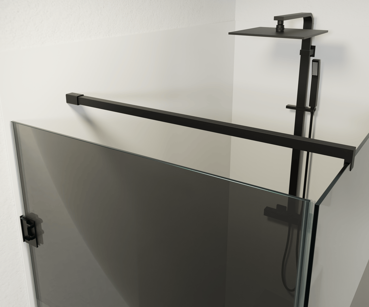 Balmani Modular douchehoek met draaideur met vaste zijwand 136 x 84 cm grijs glas met matte strook en mat zwart profiel