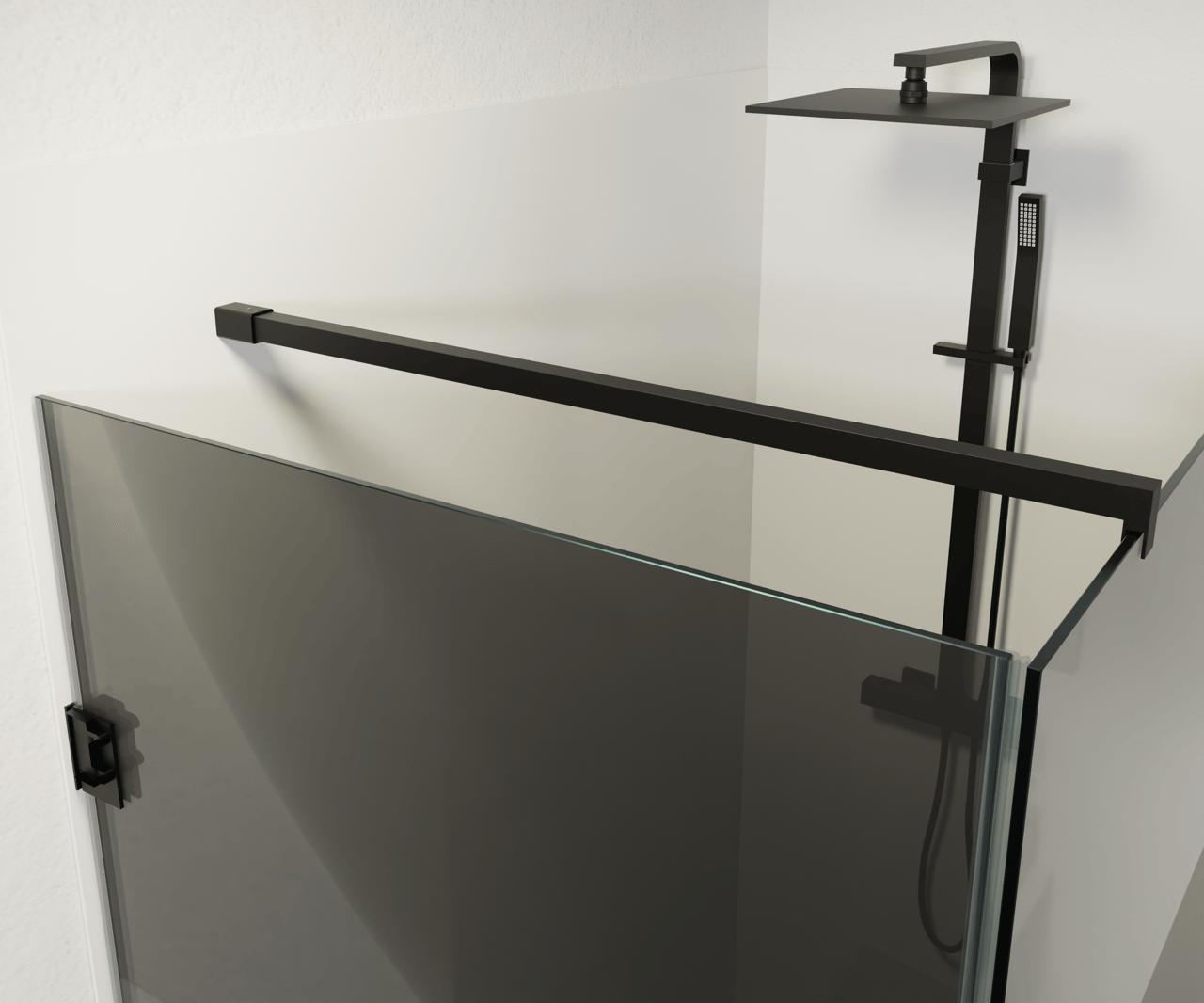 Balmani Modular douchehoek met draaideur met vaste zijwand 136 x 84 cm grijs glas met matte strook en mat zwart profiel