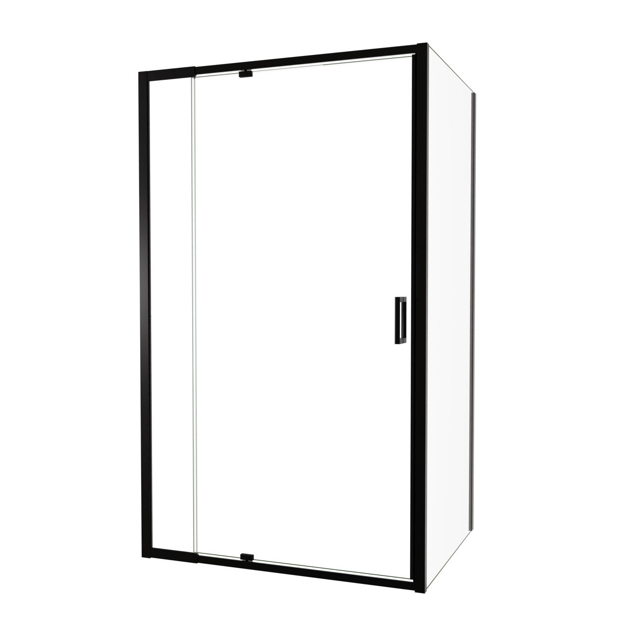 Luca Varess Vidor Telescope paroi d'angle avec porte pivotante et paroi latérale fixe 120 x 90 cm verre transparent profil noir mat