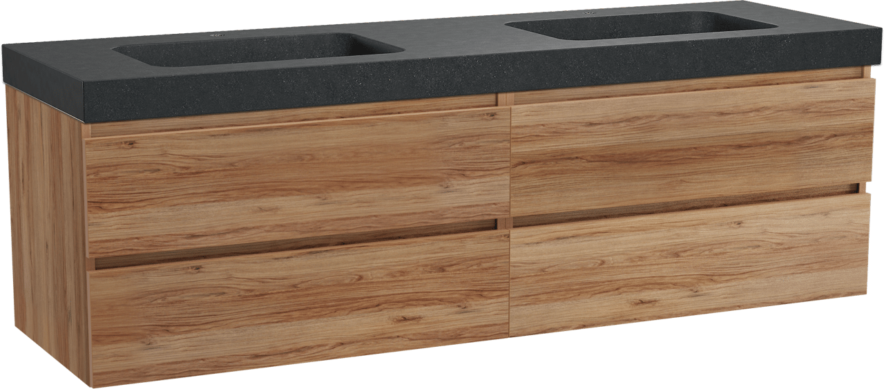 Balmani Lucida meuble salle de bains suspendu 180 x 55 cm teck avec Napoli double vasque en granit noir