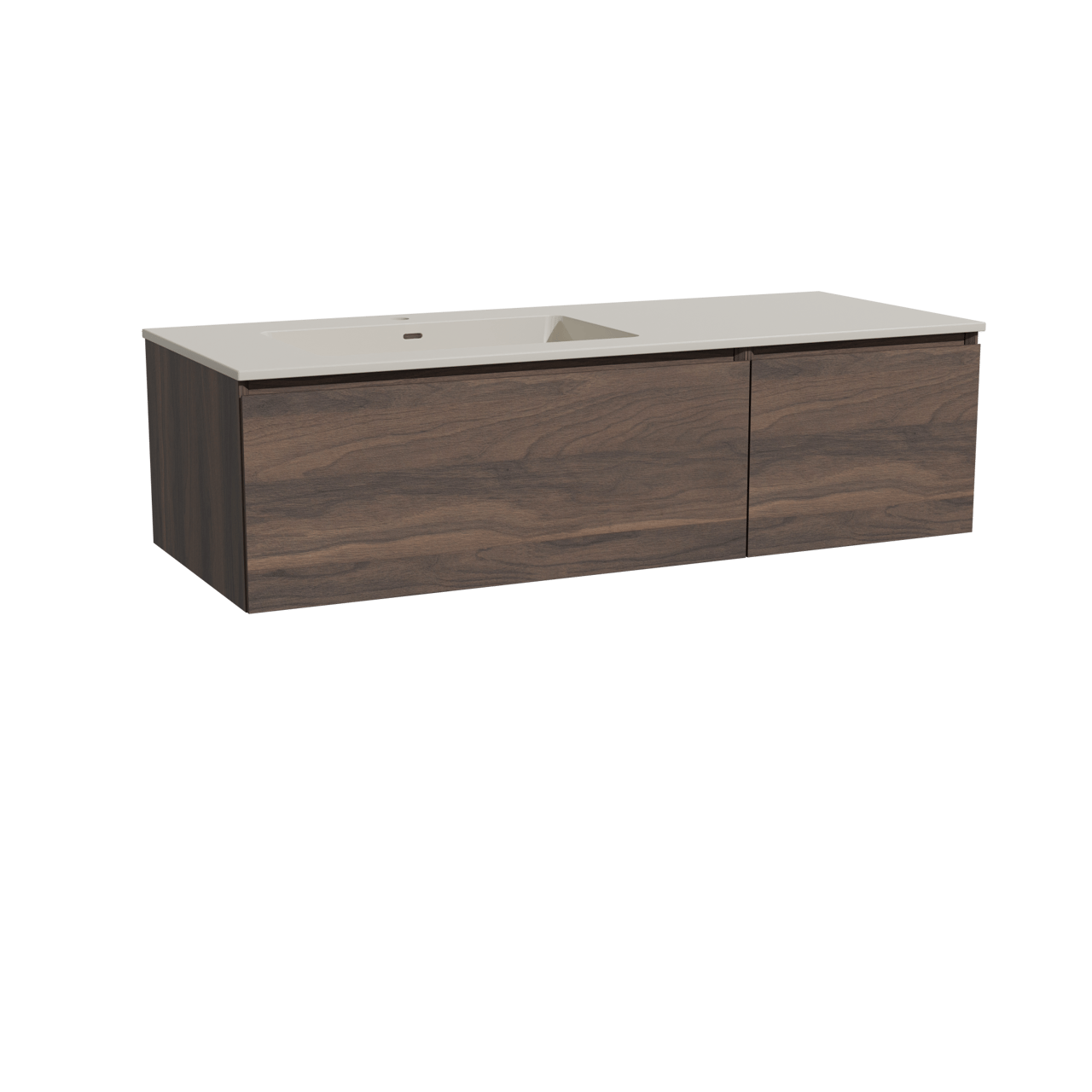 Storke Edge hängendes Möbelstück Set: 130 x 52 cm, Nussbaum, mit Diva Waschtisch links, Top Solid Seidengrau