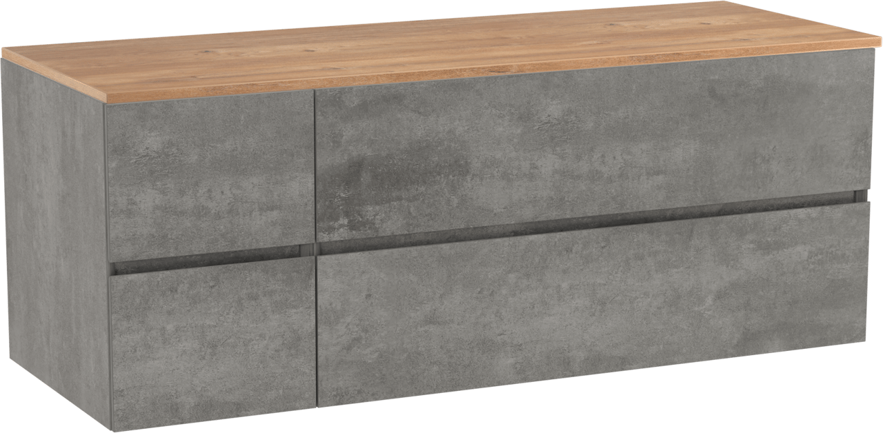 Storke Edge zwevend badkamermeubel 140 x 52 cm beton donkergrijs met Panton enkel of dubbel tablet in melamine ruwe eik