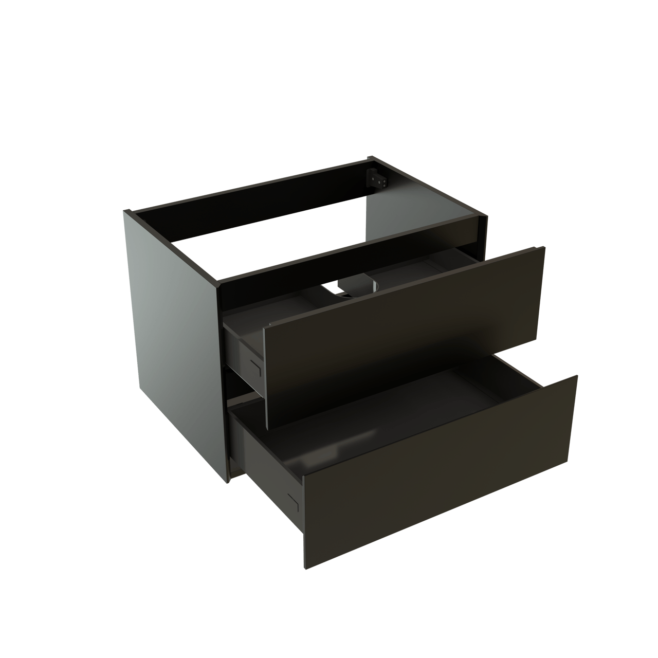 Storke Edge hängender Waschbeckenunterschrank: 75 x 52 cm, Schwarz Matt, 2 Schubladen