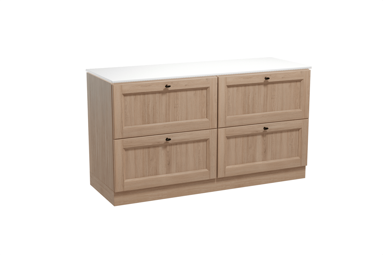 Balmani Lemon staand badmeubel 150 x 55 cm verweerd eiken met Stretto enkel of dubbel wastafelblad in solid surface mat wit
