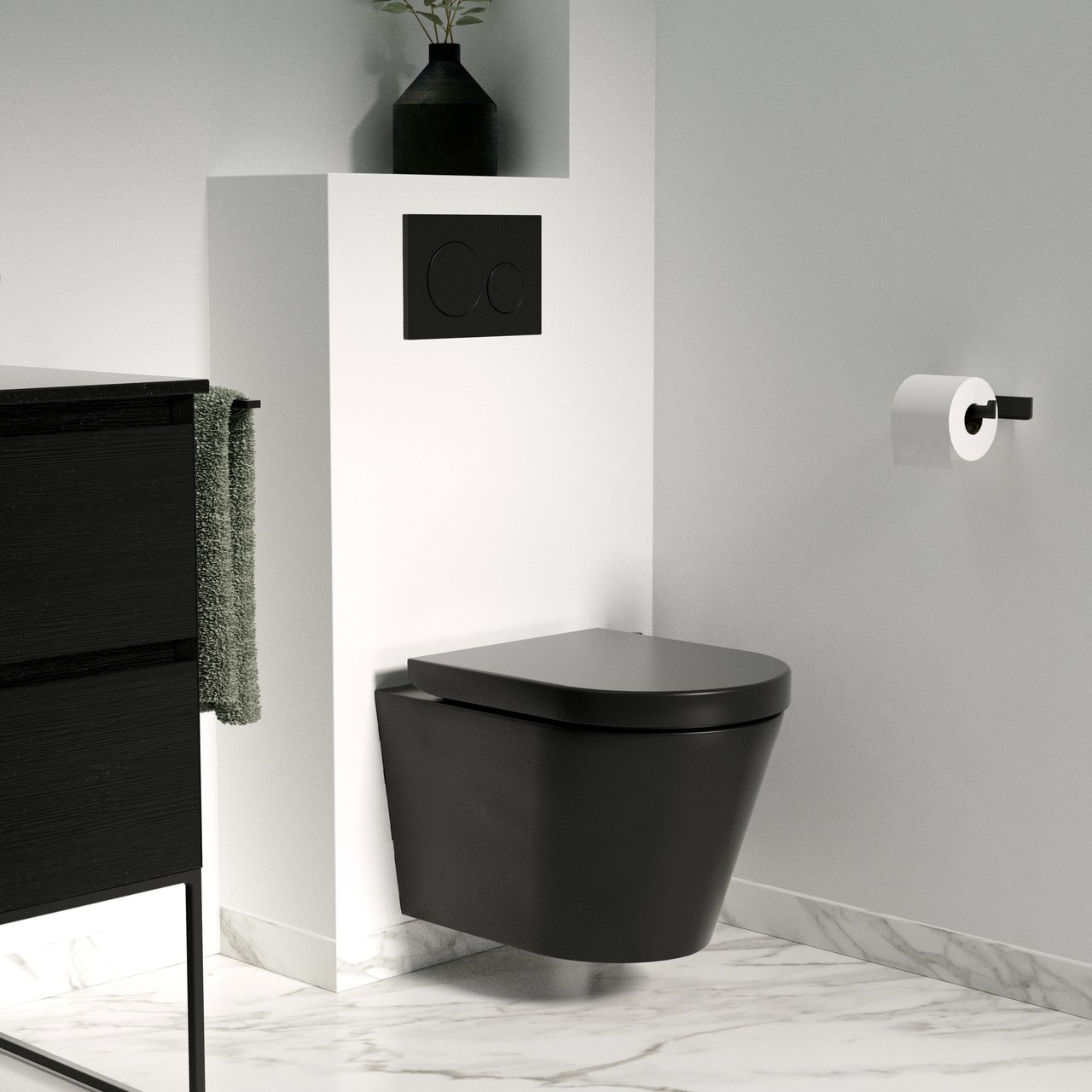 Luca Varess Spirello hangtoilet mat zwart randloos