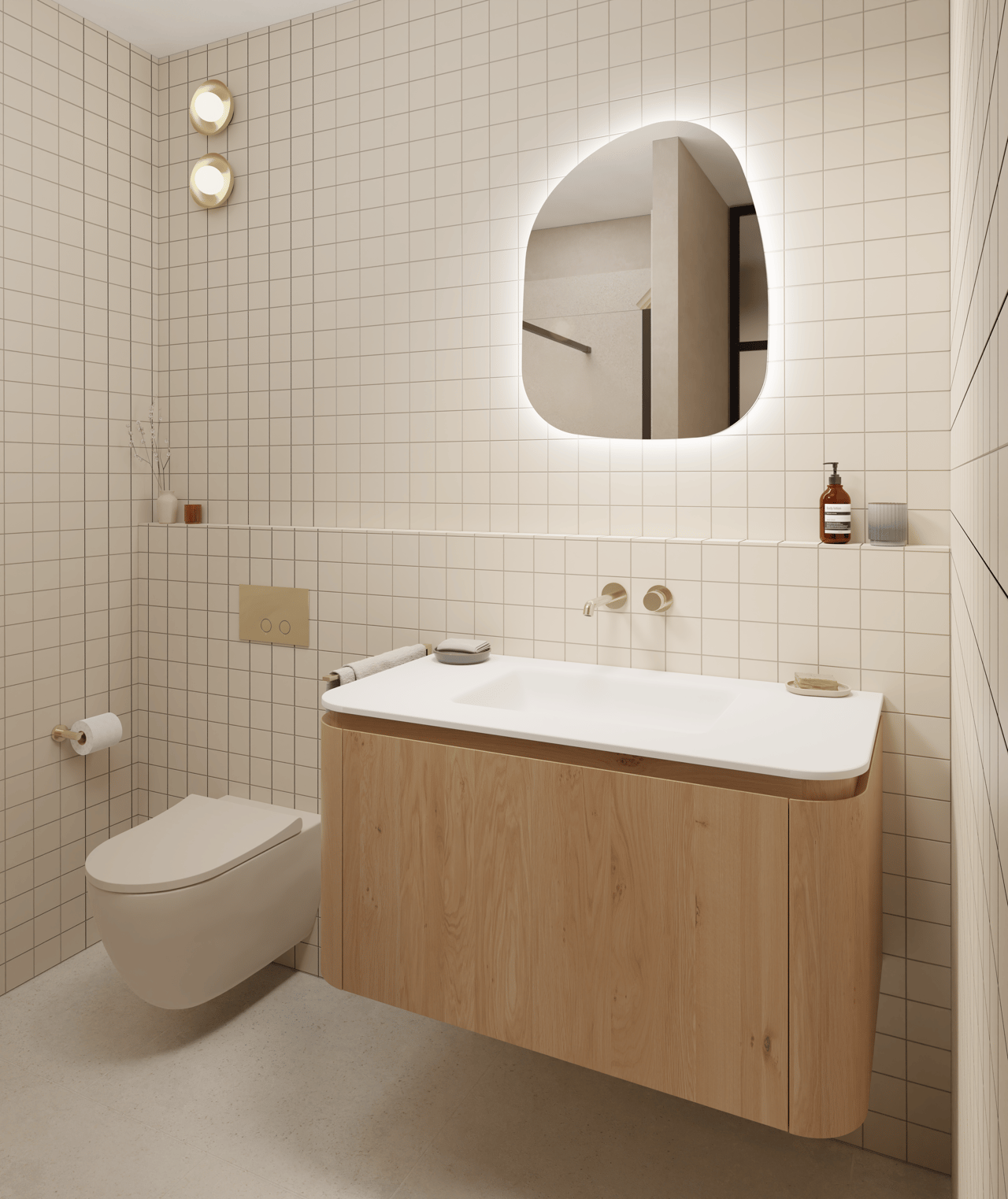 Balmani Moon hängender Waschbeckenunterschrank: 100 x 55 cm, Eiche Natur, 2 Schubladen