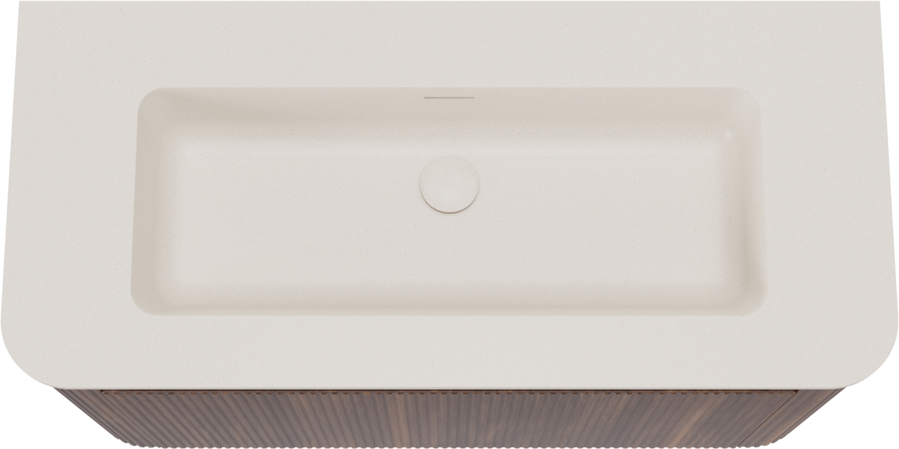 Storke Soft meuble salle de bains suspendu 100 x 46 cm noyer avec Mata Soft plan simple en Solid Surface beige granite, Nervure droite symétrique verticale