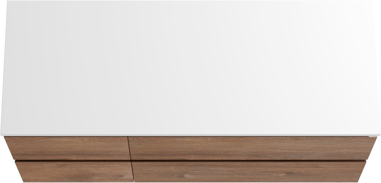 Linie Lado hängendes Möbelstück Set: 120 x 46 cm, Braune Eiche, mit Lado Doppel Waschtischplatte, Marmorkomposit Weiß matt