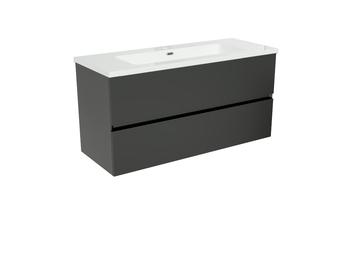 Storke Edge hängendes Möbelstück Set: 100 x 40 cm, Schwarz matt, mit Diva Einzelwaschtisch, Marmorkomposit Weiß glänzend