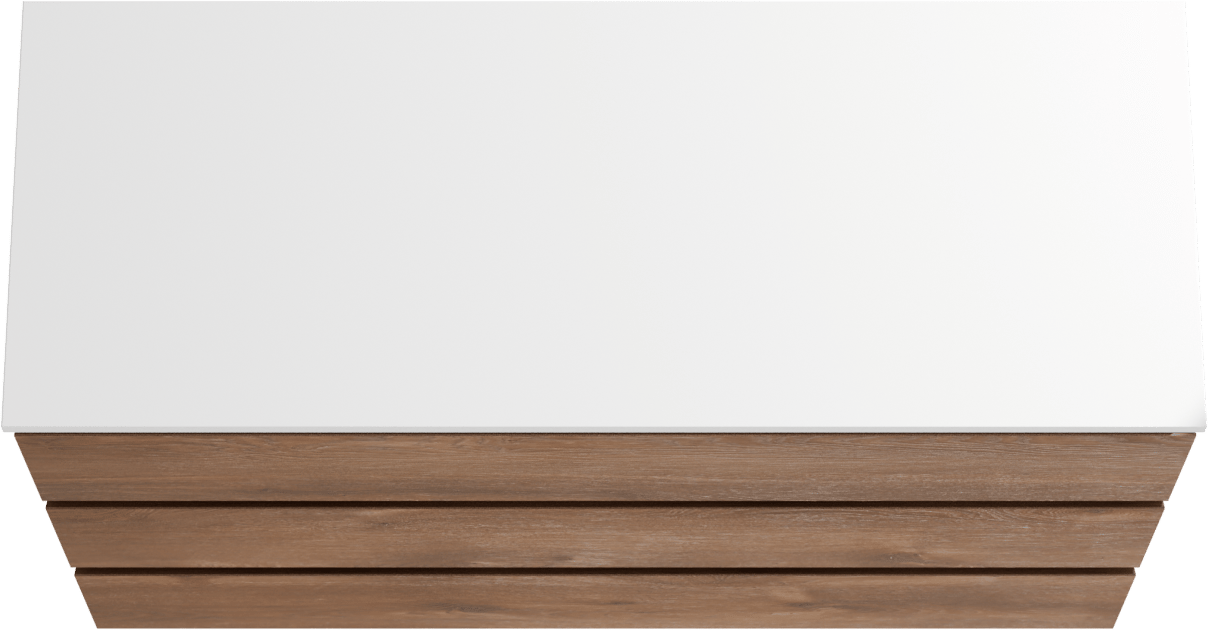 Linie Lado freistehendes Möbelstück Set: 120 x 46 cm, Braune Eiche, mit Lado Doppel Waschtischplatte, Marmorkomposit Weiß glänzend