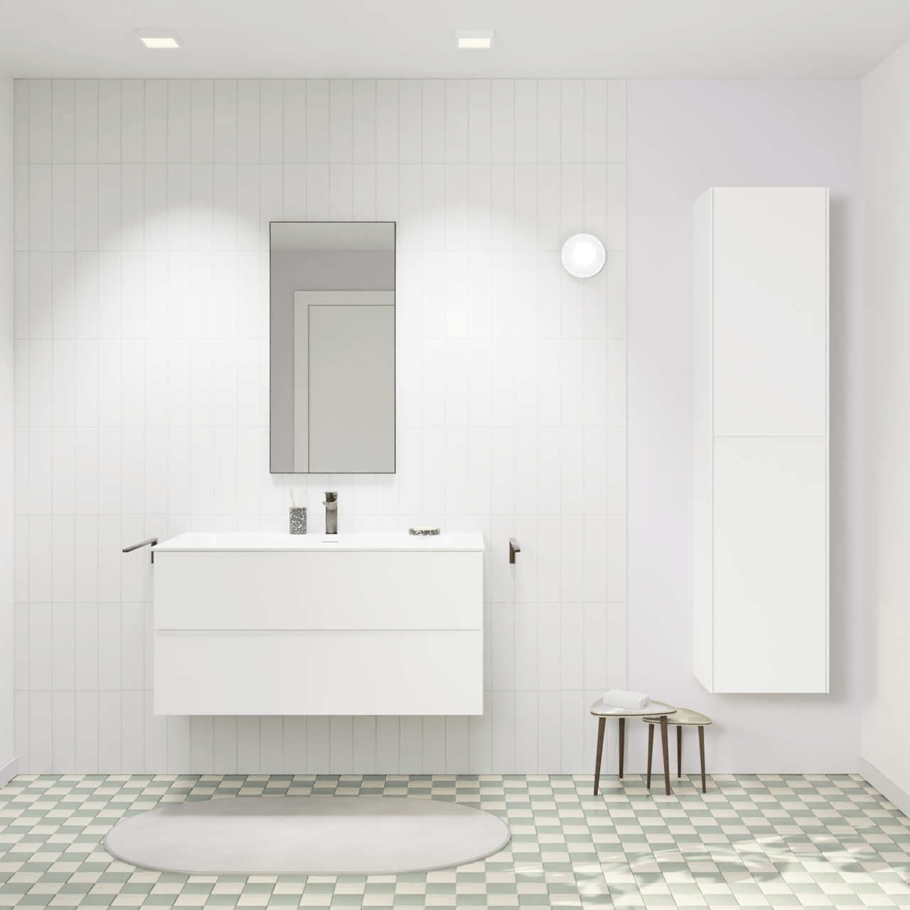 Storke Edge zwevend badmeubel 105 x 52 cm mat wit met Mata enkele wastafel voor 2 kraangaten in solid surface mat wit