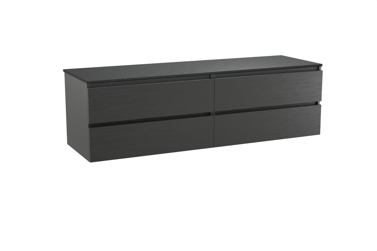 Balmani Lucida meuble salle de bains suspendu 180 x 55 cm chêne noir avec Stretto tablette simple ou double en granit noir