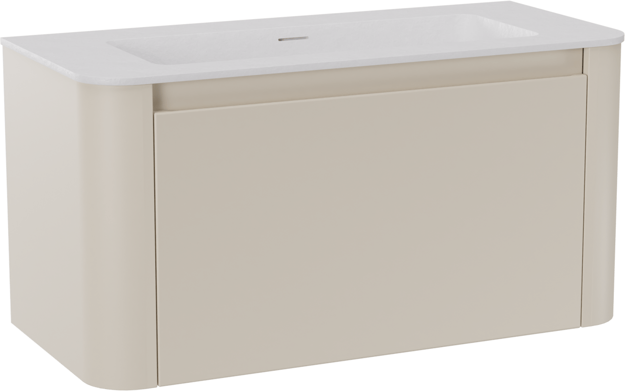 Storke Soft meuble salle de bains suspendu 100 x 46 cm Sand mat avec Mata Soft plan simple en Solid Surface blanc mat