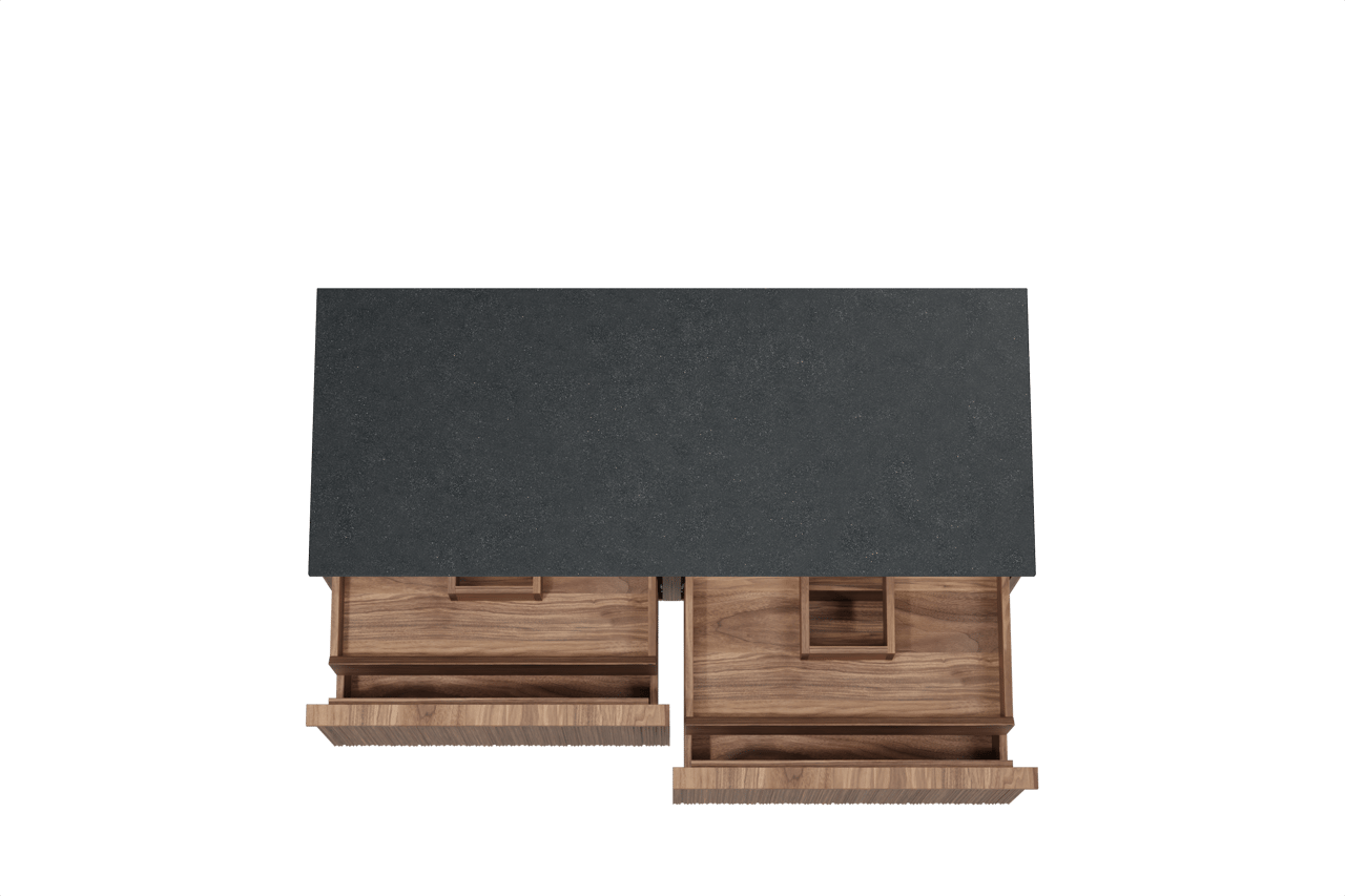 Balmani Forma meuble salle de bains suspendu 135 x 55 cm noyer américain avec Stretto tablette simple ou double en granit noir, Nervure circulaire asymétrique verticale