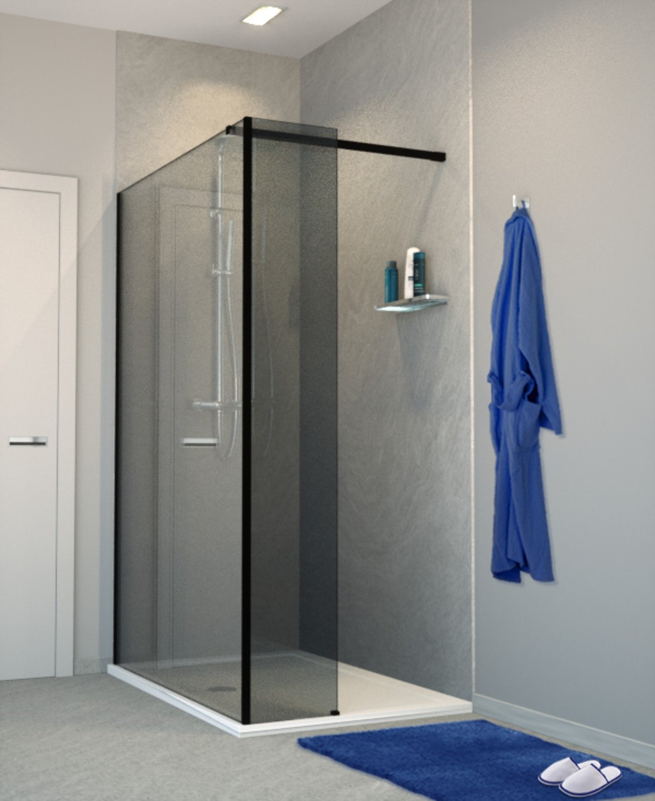 Balmani Modular Walk-In-Dusche mit fester Seitenwand 140 x 200 cm, Rauchglas , Profil schwarz matt