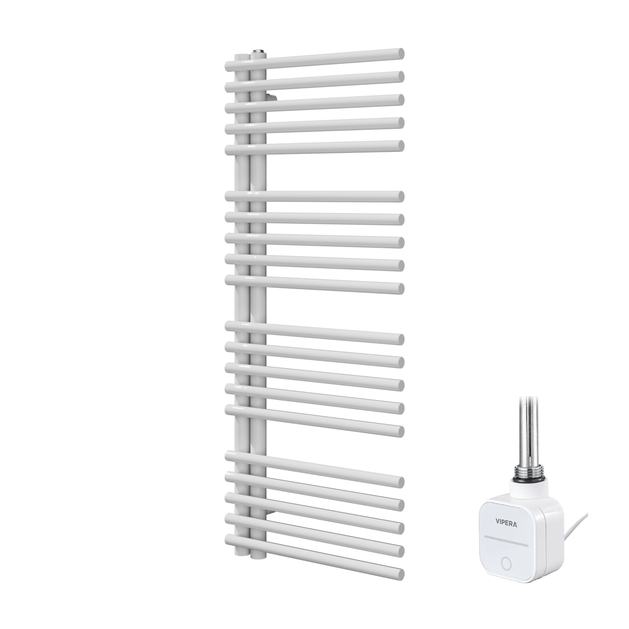 Vipera Nevada Einzel Handtuchheizkörper 50 x 120 cm Elektrische Heizung Weiß glänzend Seitenanschluss 500W, inkl. Widerstand