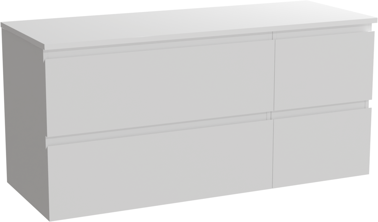 Linie Lado zwevend badmeubel 120 x 46 cm mat wit met Lado dubbel wastafelblad in composietmarmer mat wit