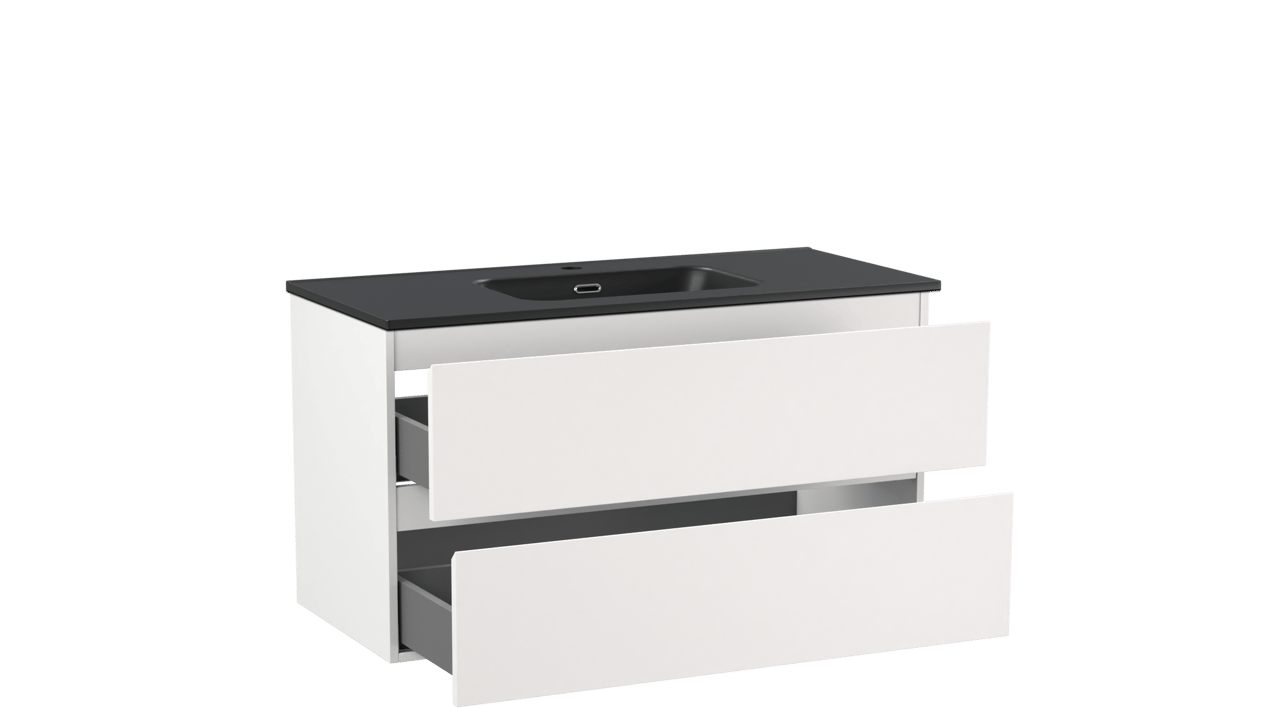 Linie Lado meuble salle de bains suspendu 100 x 46 cm blanc mat avec Baro plan simple en porcelaine noir mat