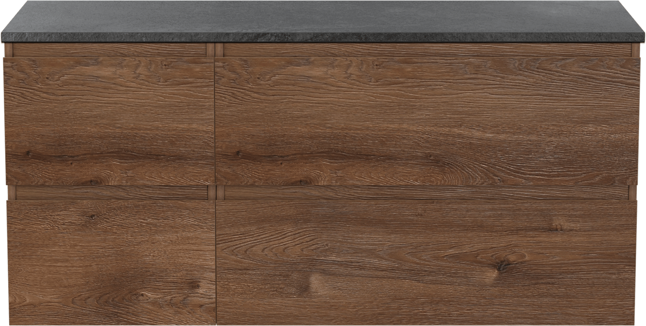 Linie Lado hängendes Möbelstück Set: 120 x 46 cm, Braune Eiche, mit Lado Einzel- oder Doppel Waschtischplatte, Melamin Schiefergrau