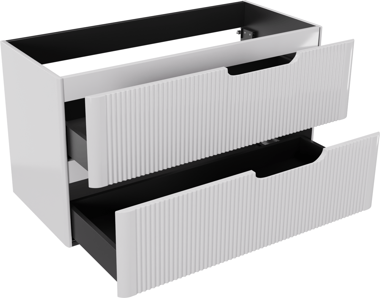 Linie Curvo hängender möbelstück Waschtischunterschränke 100 x 46 cm Weiβ glänzend 2 Schubladen, Vert. Sym. Rippe