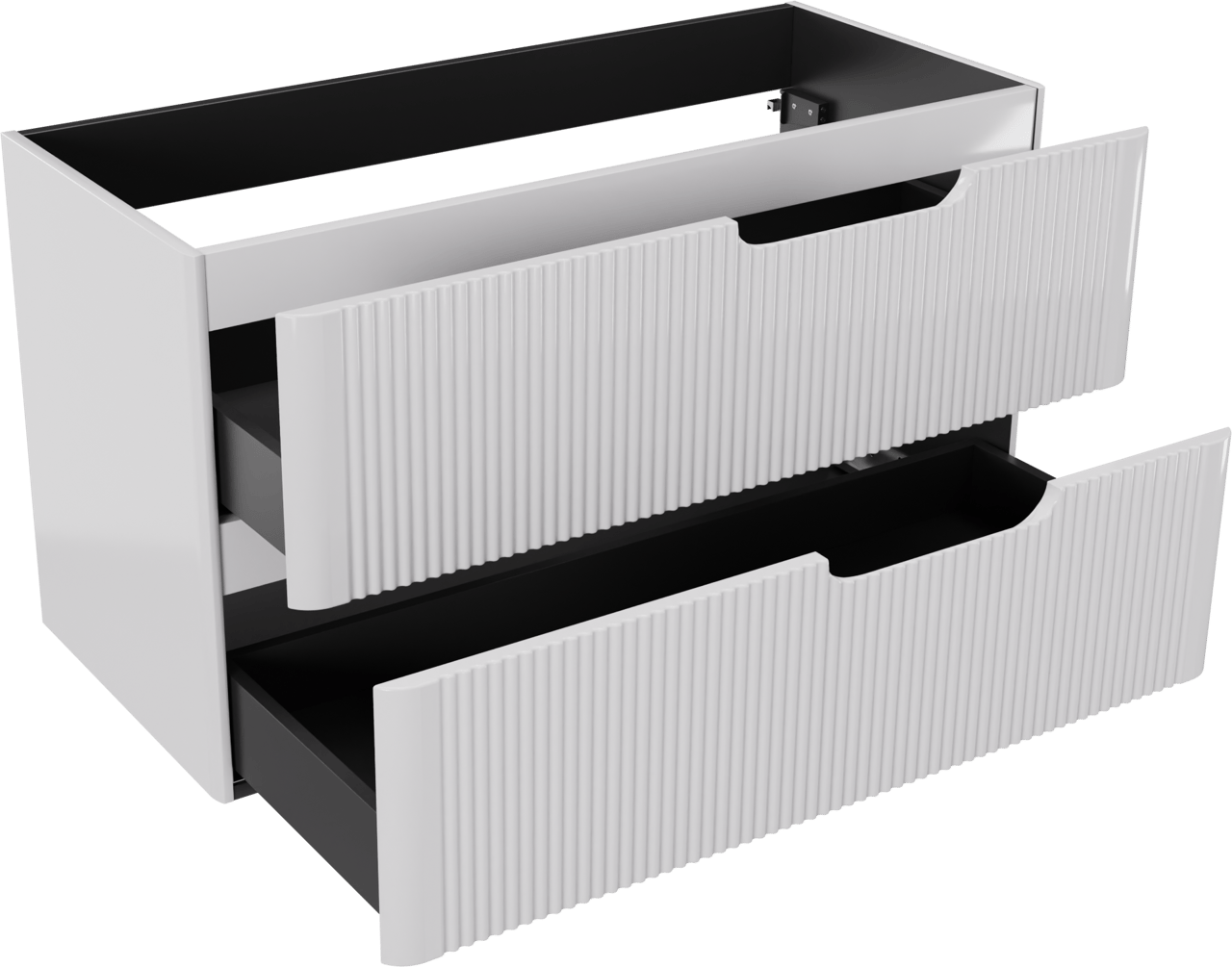 Linie Curvo zwevende wastafelonderkast 100 x 46 cm Glanzend Wit 2 lades vert. sym. Groef