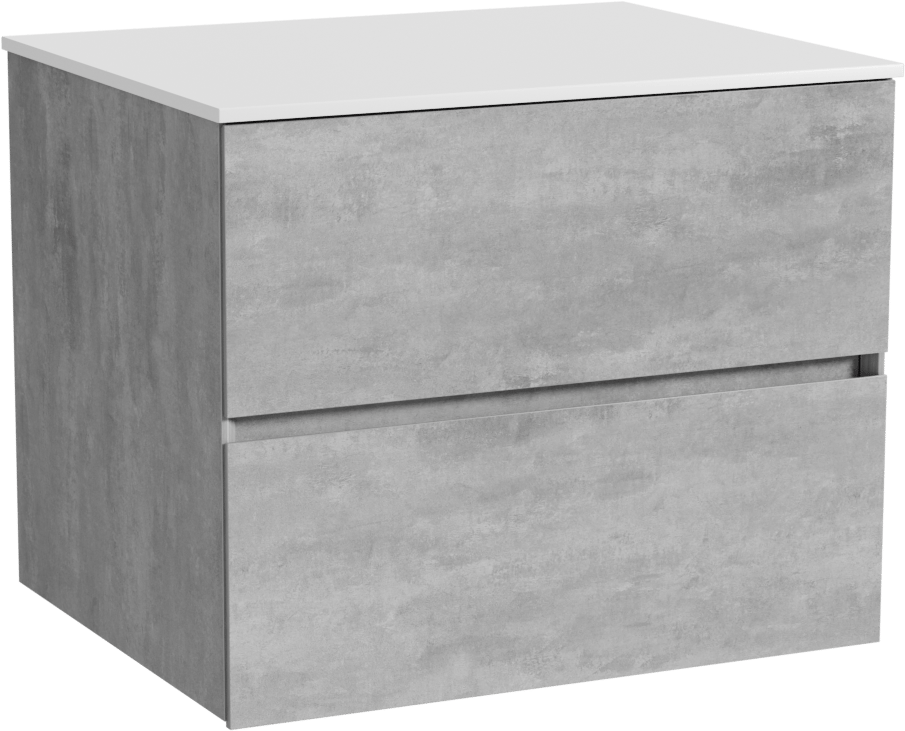 Storke Edge meuble salle de bains suspendu 65 x 52 cm béton gris foncé avec Tavola tablette simple en solid surface blanc mat