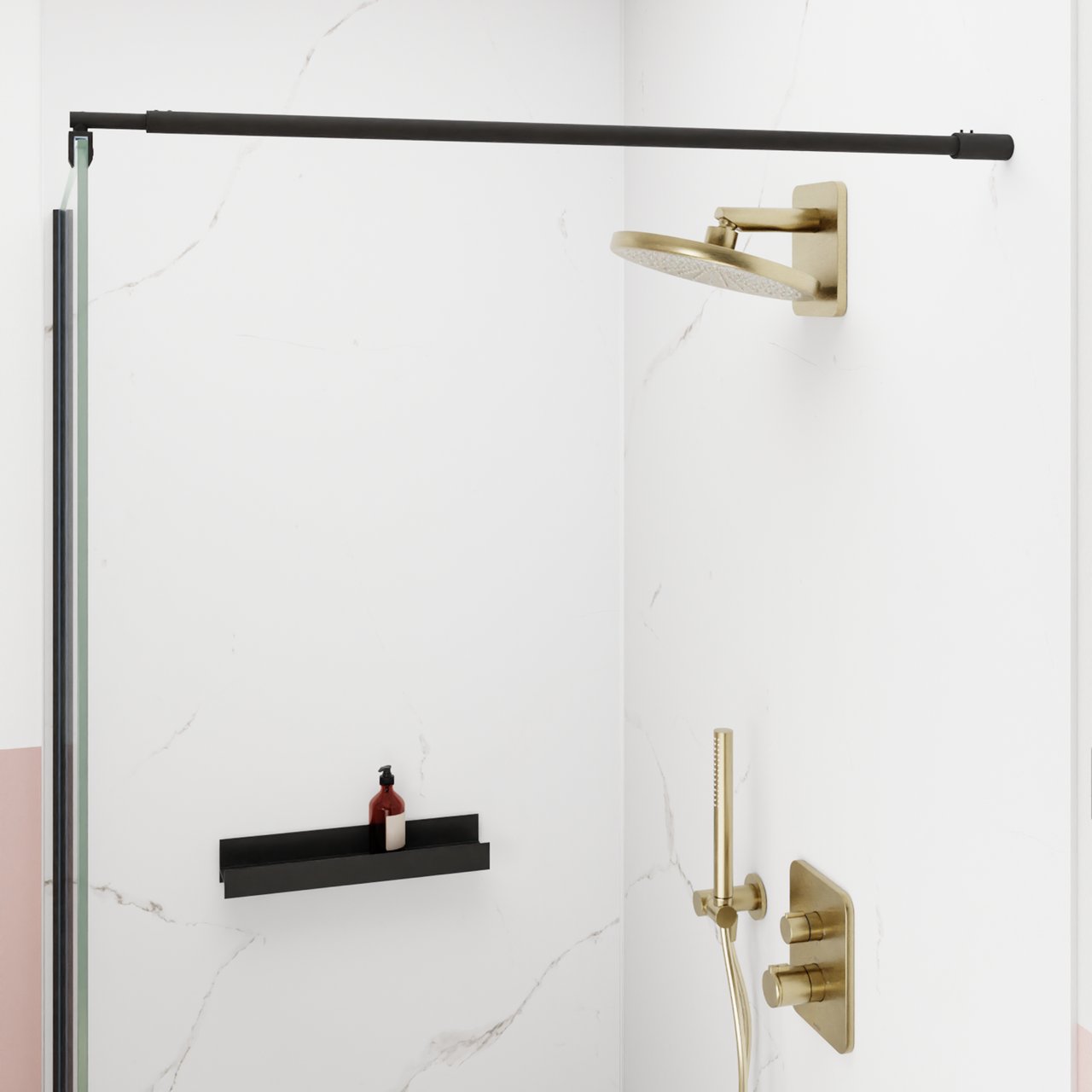 Blaufoss Onos 250 Duschkopf 25 cm, Wandmontage, mit Brausearm, Brushed Champagne Gold