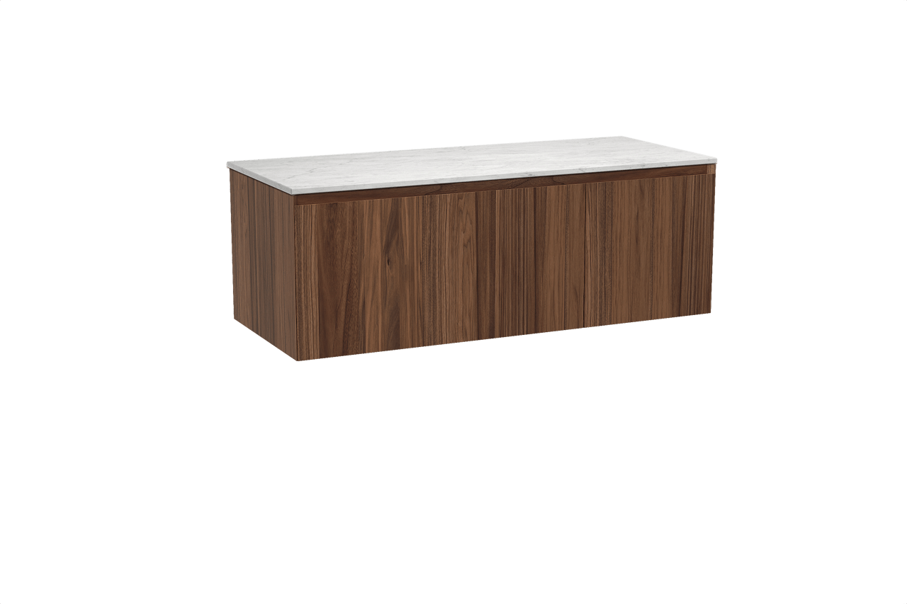 Balmani Idra hängendes Möbelstück Set: 135 x 55 cm, Nussbaum, mit Stretto Einzel- oder Doppel Waschtischplatte, Marmor Carrara