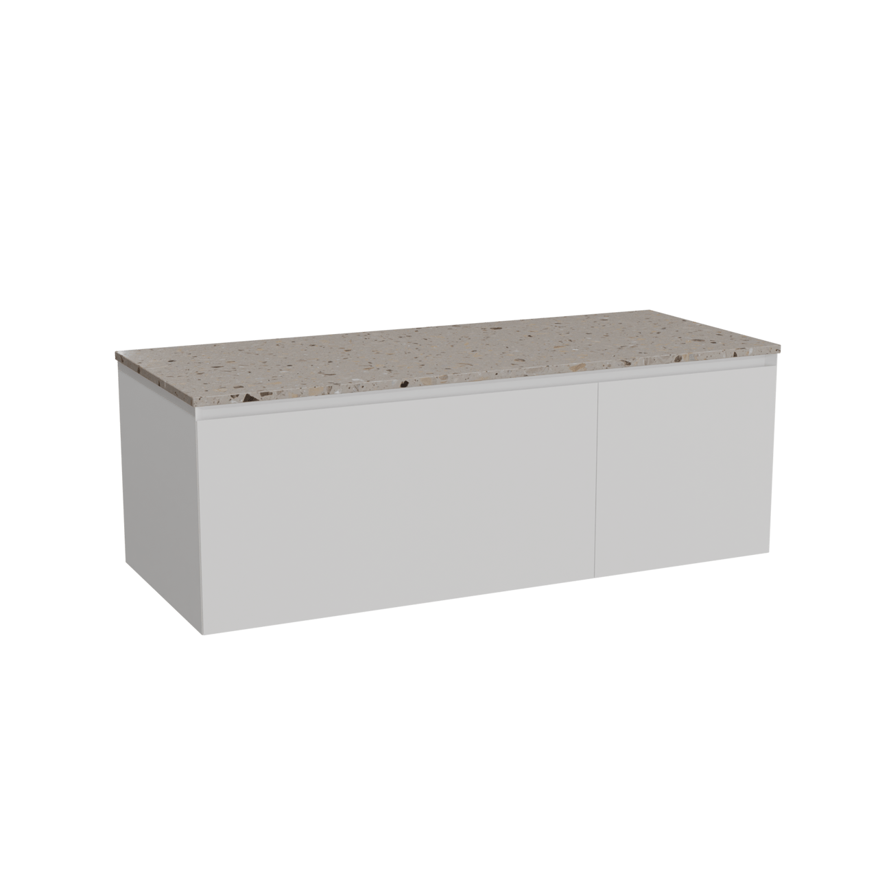 Balmani Idra zwevend badkamermeubel 135 x 55 cm mat wit met Stretto enkel of dubbel tablet in terrazzo greige terrazzo