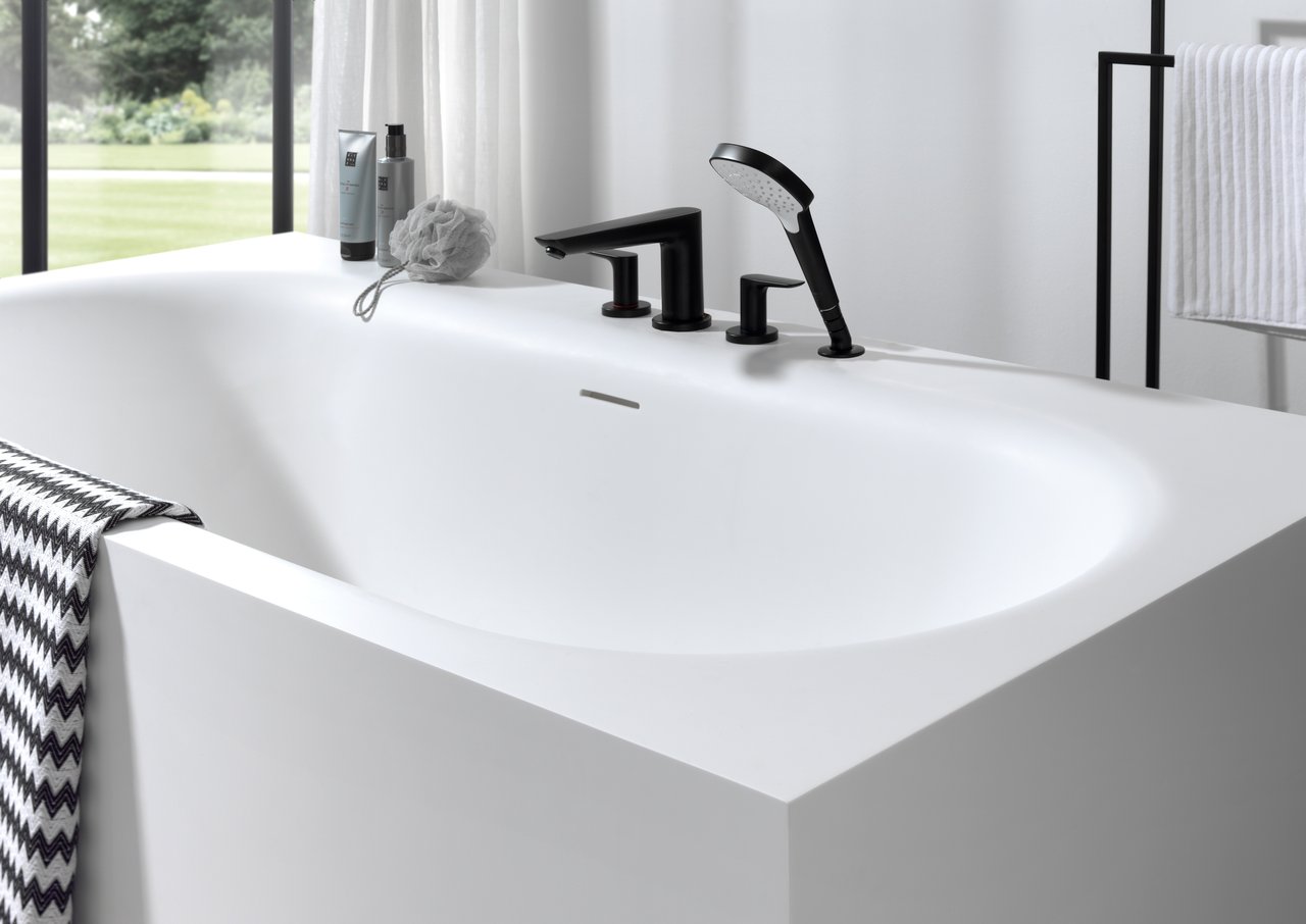 Balmani Rallanta Cresta Rechteckige Freistehende Badewanne: 180 x 90 cm, Solid Surface, Weiß matt