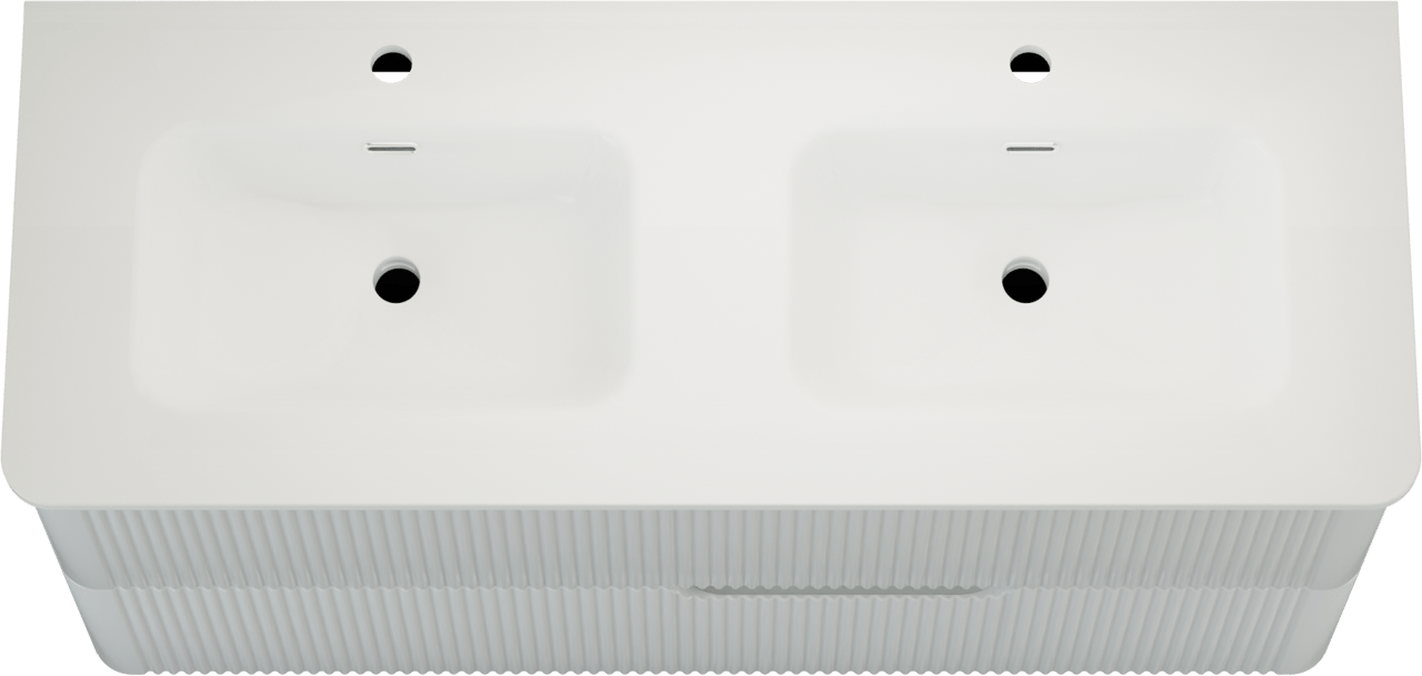 Linie Curvo zwevend badmeubel 120 x 46 cm hoogglans wit met Baro Curvo dubbele wastafel in porselein hoogglans wit, Verticale symmetrische ronde ribbel