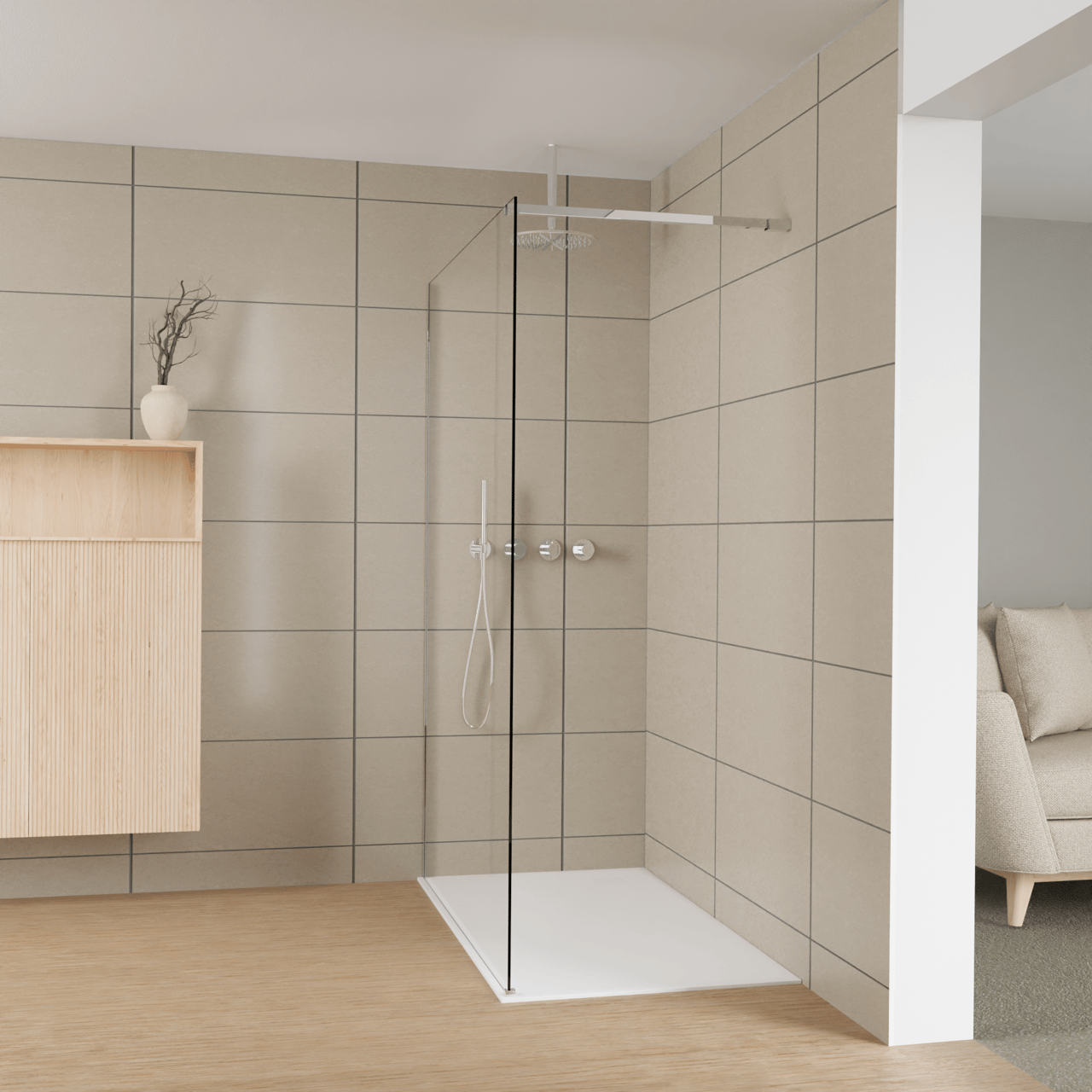 Balmani Modular inloopdouche: 140 x 200 cm, Helder glas, Glanzend chroom profielen