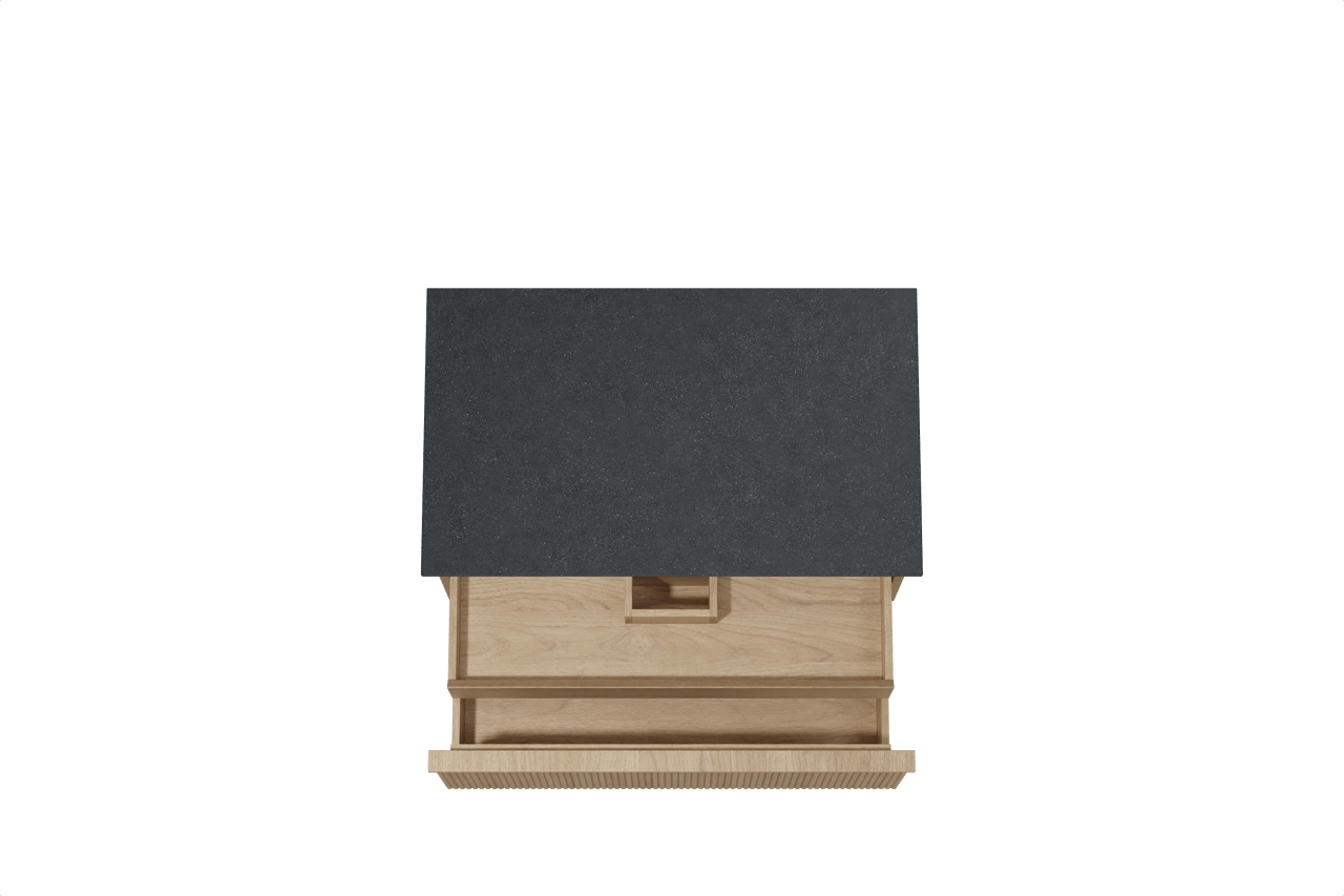 Balmani Forma zwevend badkamermeubel 90 x 55 cm natuur eik met Stretto enkel tablet in graniet zwart, Verticale symmetrische rechte ribbel